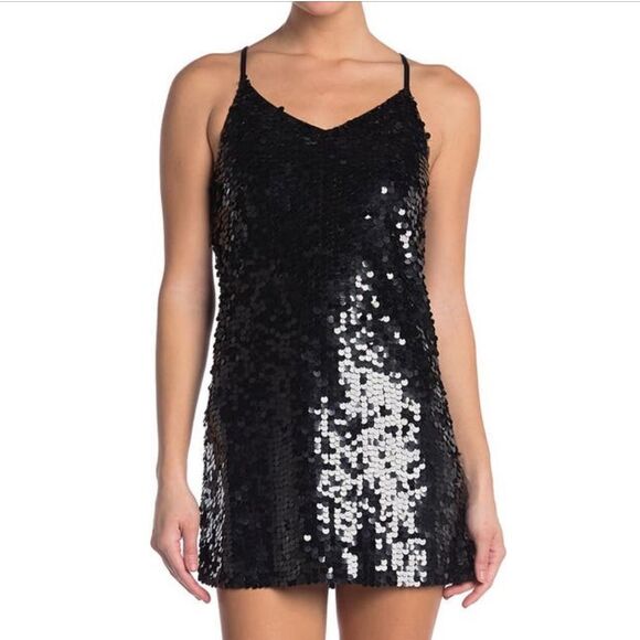 Walter Baker Black Sequin Paillette Dolla Disco Mini Dress Sz L NWT runs small - Picture 2 of 11